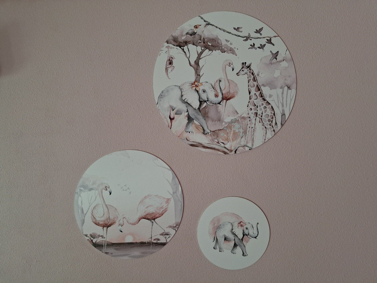 Muurcikel, roze, flamingo, olifant, jungle, baby, meisje, Ophalen of Verzenden, Wanddecoratie