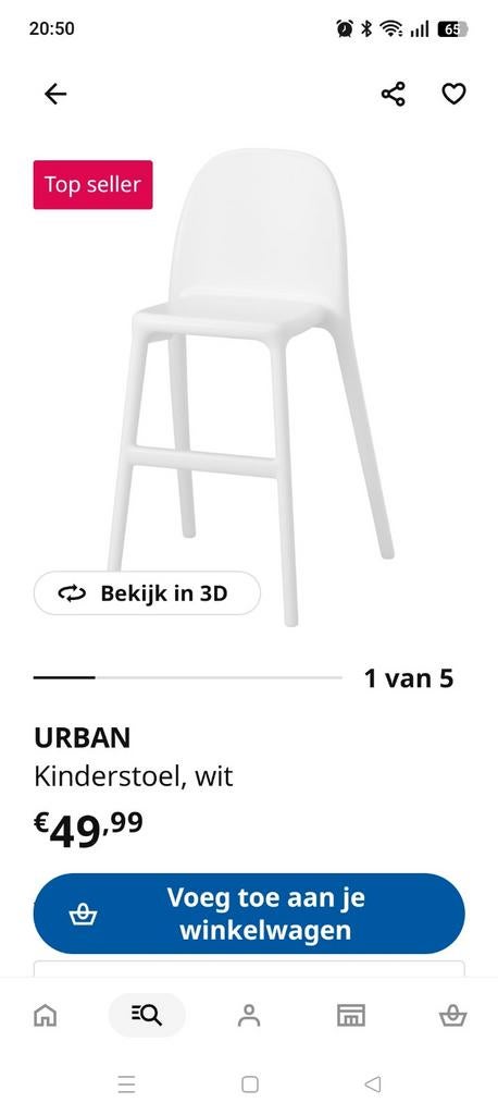 Kinderstoel Wit, Kinderen en Baby's, Kinderstoelen, Ophalen