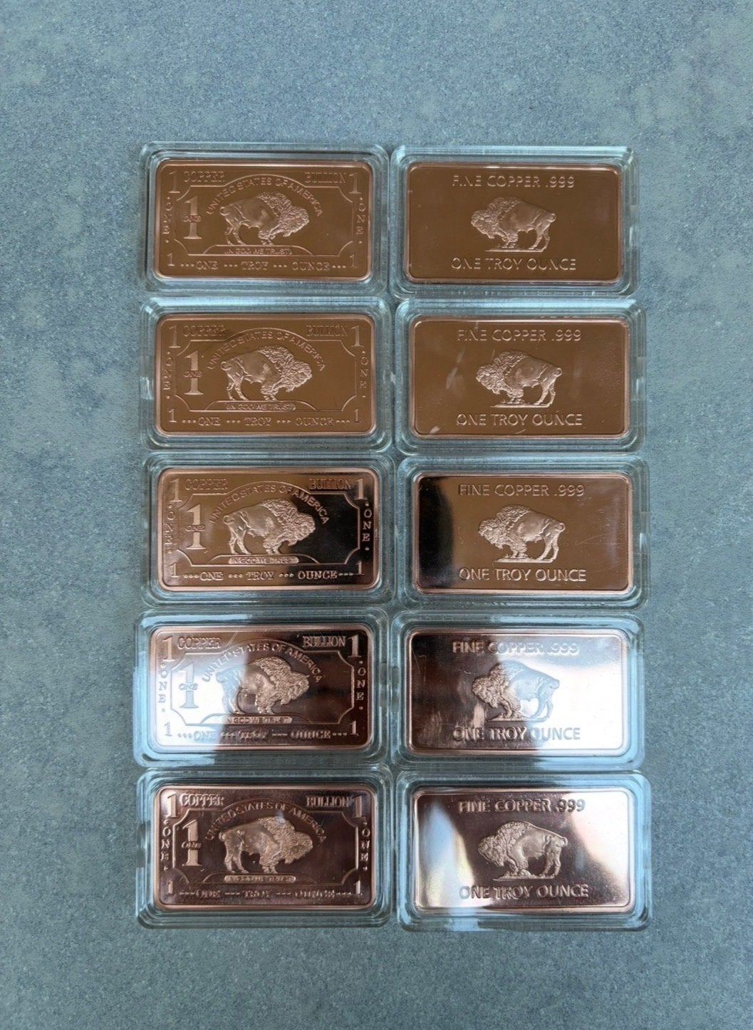 10x 1 Troy Ounce Koper Baar - Buffalo Design, Ophalen of Verzenden, Koper