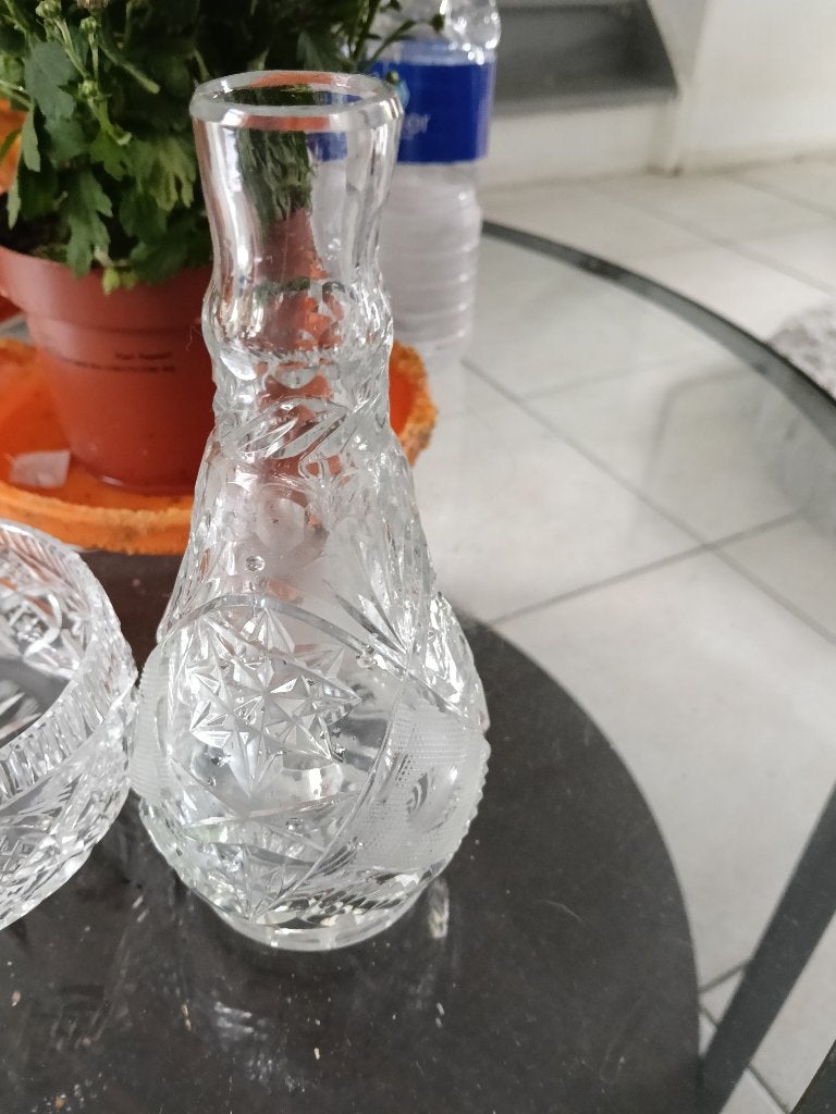 Vintage Pools geslepen kristal vaas – handgeslepen pinwheel, Ophalen of Verzenden