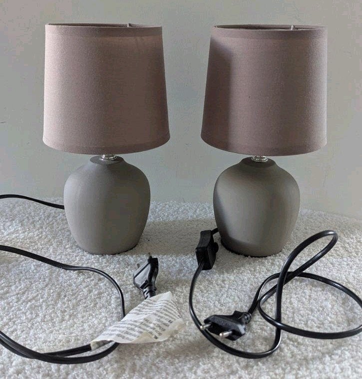 Set nachtlampjes / tafellampjes beige, Huis en Inrichting, Lampen | Tafellampen, Gebruikt, 25 cm, Met schakelaar, Landelijk