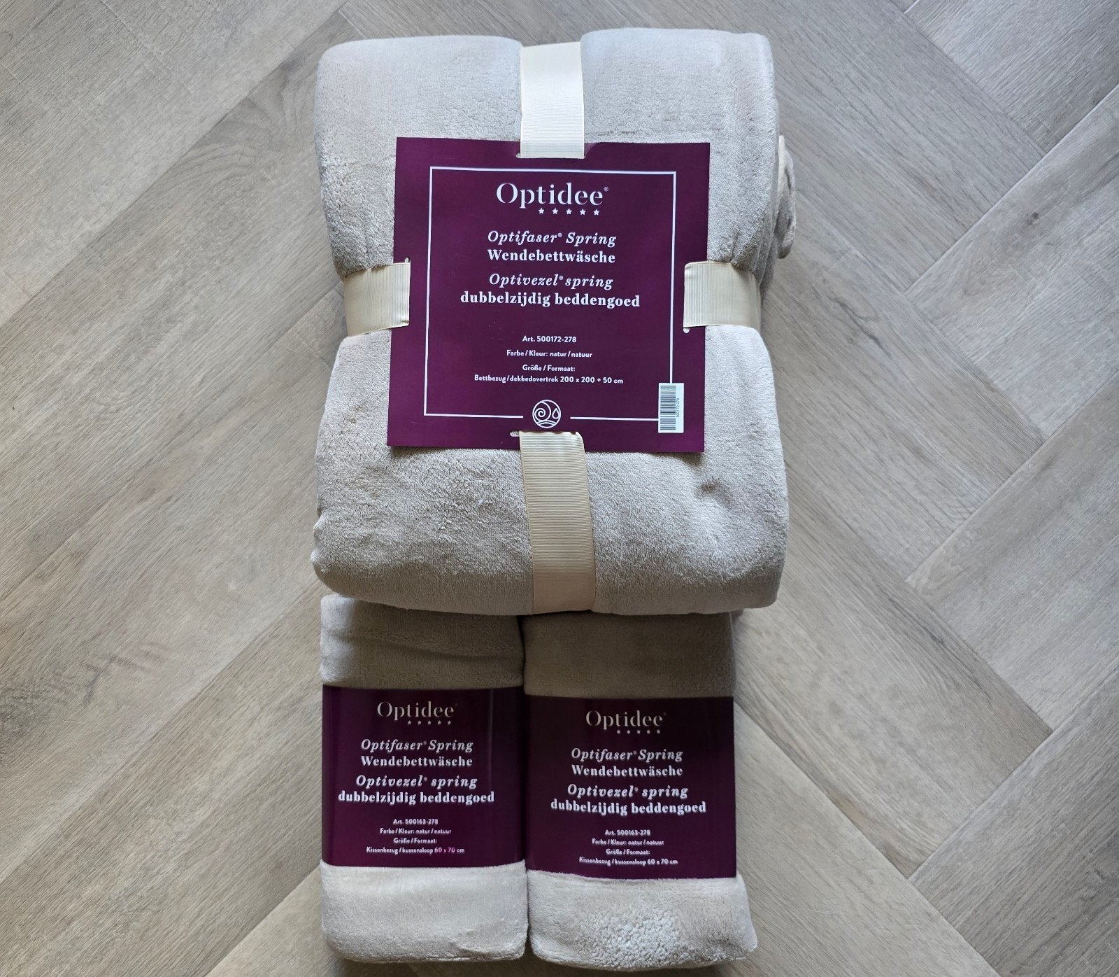 Optidee Spring BeddengoedSET 200x200 en 2x 60x70 beige, Inclusief kussenslopen, Beige, Beddengoedset, Ophalen of Verzenden