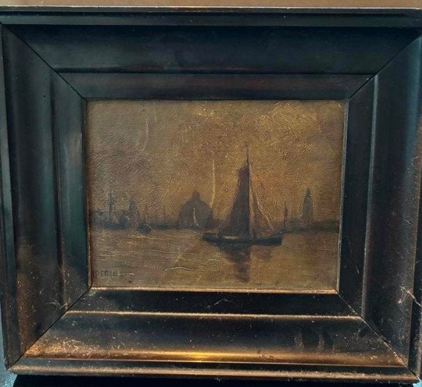 Antiek schilderij stadsgezicht Amsterdam? en andere, Ophalen of Verzenden
