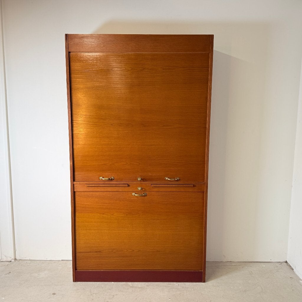 Vintage Eikenhouten Roldeurkast / Archiefkast, Huis en Inrichting, D, 100 tot 150 cm, 200 cm of meer, Vintage