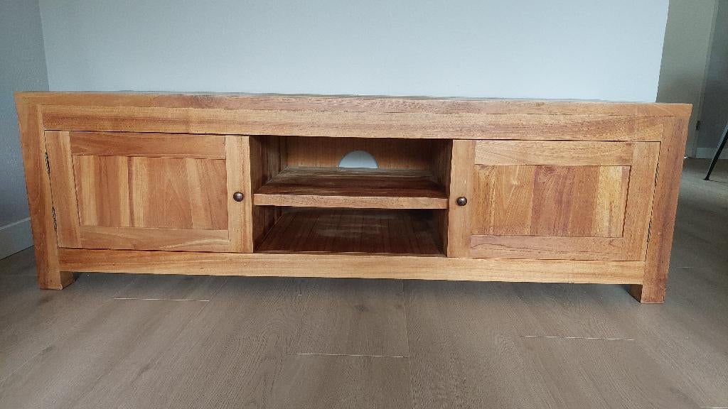 Blank teak tv kast, Ophalen, Gebruikt, 150 tot 200 cm, Teakhout