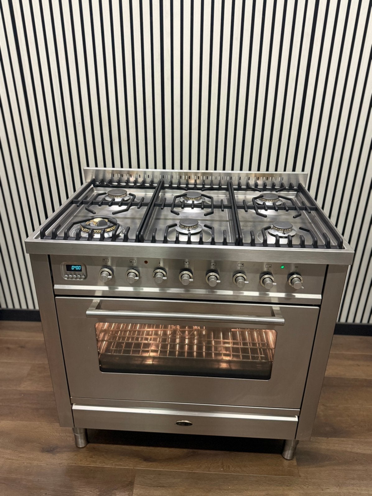Luxe Boretti 6 pits Fornuis RVS 90x60 cm, Fornello Esperta, Ophalen of Verzenden, Zo goed als nieuw, Energieklasse A of zuiniger