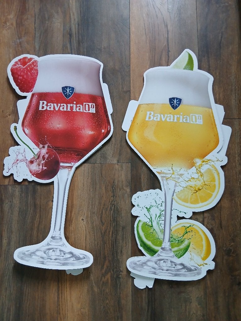 Bavaria kartonnen glas, Ophalen, Nieuw, Reclamebord, Plaat of Schild, Bavaria