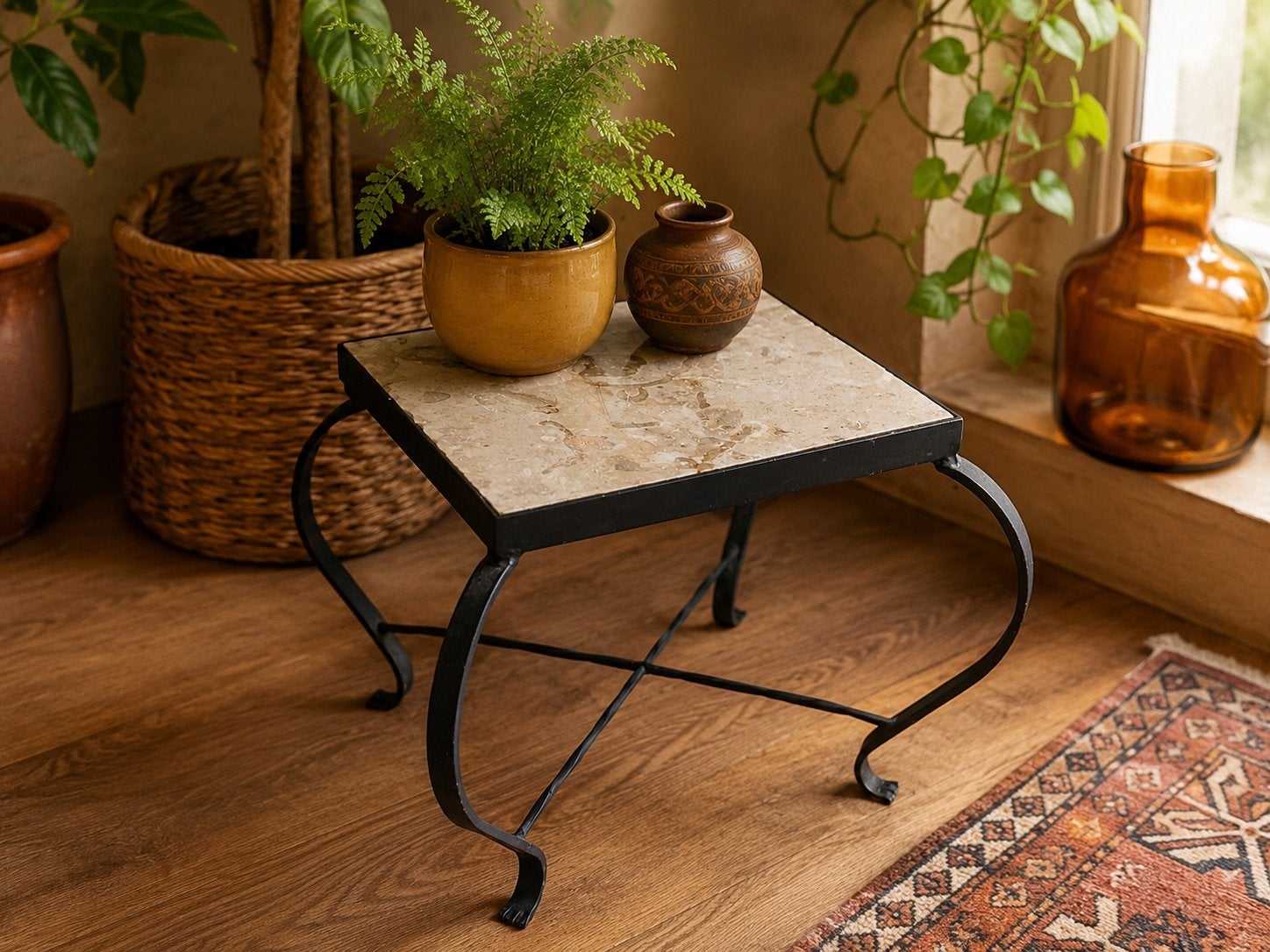 Vintage plantentafel bijzettafel marmeren blad retro jaren70, Huis en Inrichting, Tafels | Bijzettafels, Ophalen of Verzenden