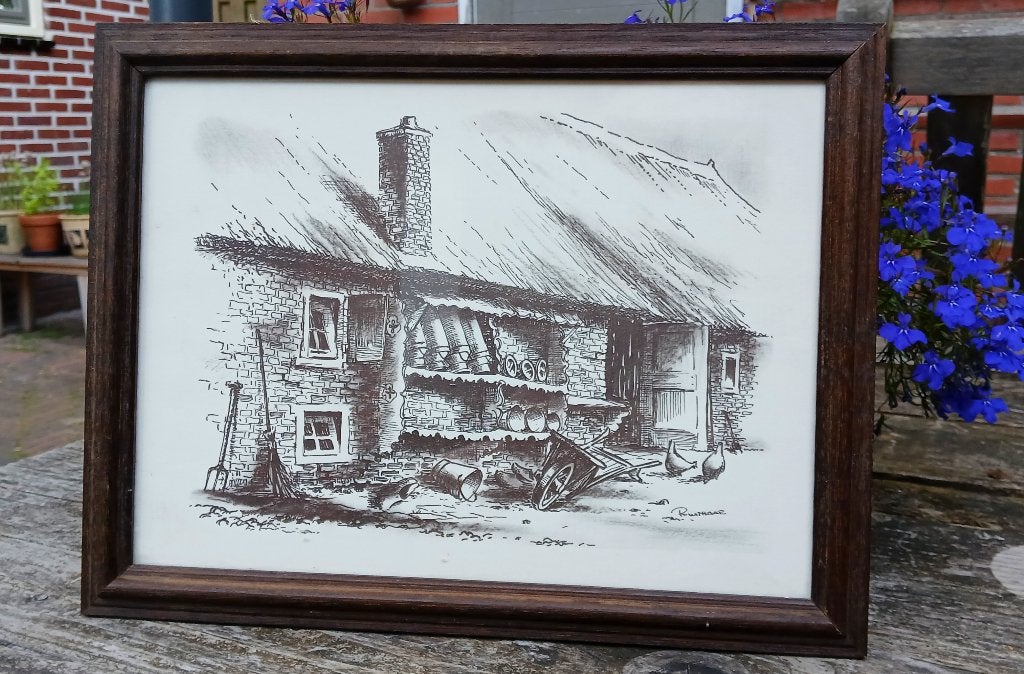 Reint Gerrit Withaar - Boerderij - grafiek / prent in houten, Ophalen of Verzenden