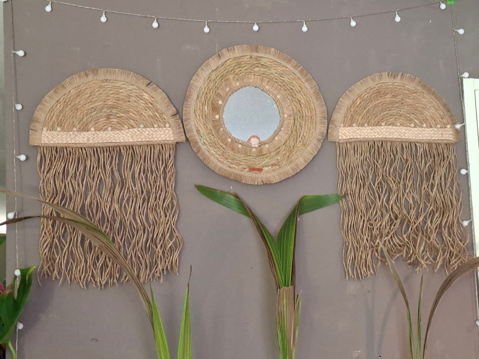 Handgemaakte Ibiza-stijl wanddecoratie met juten touw, Beige, Ophalen of Verzenden, Zo goed als nieuw, Natuurlijk materiaal