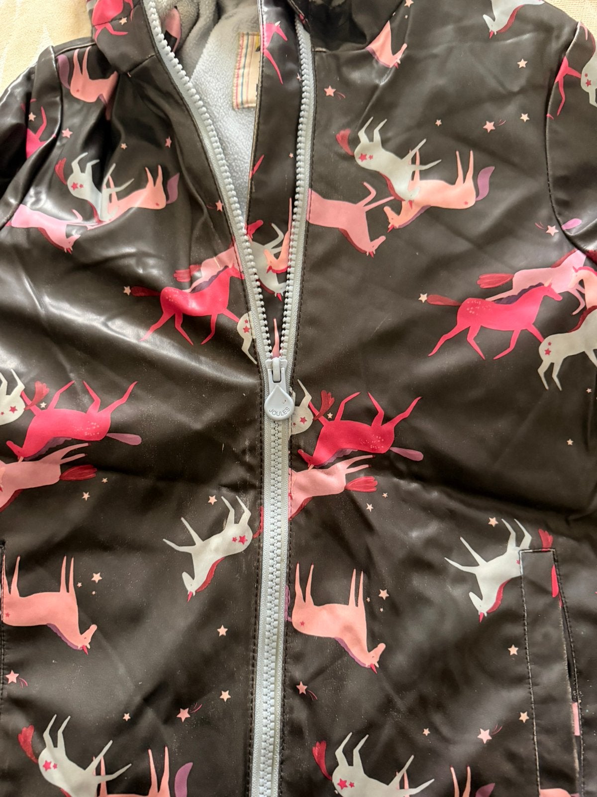 Joules kinder regenjas met eenhoornprint - Maat 122-128cm, Ophalen of Verzenden, Gebruikt, Meisje