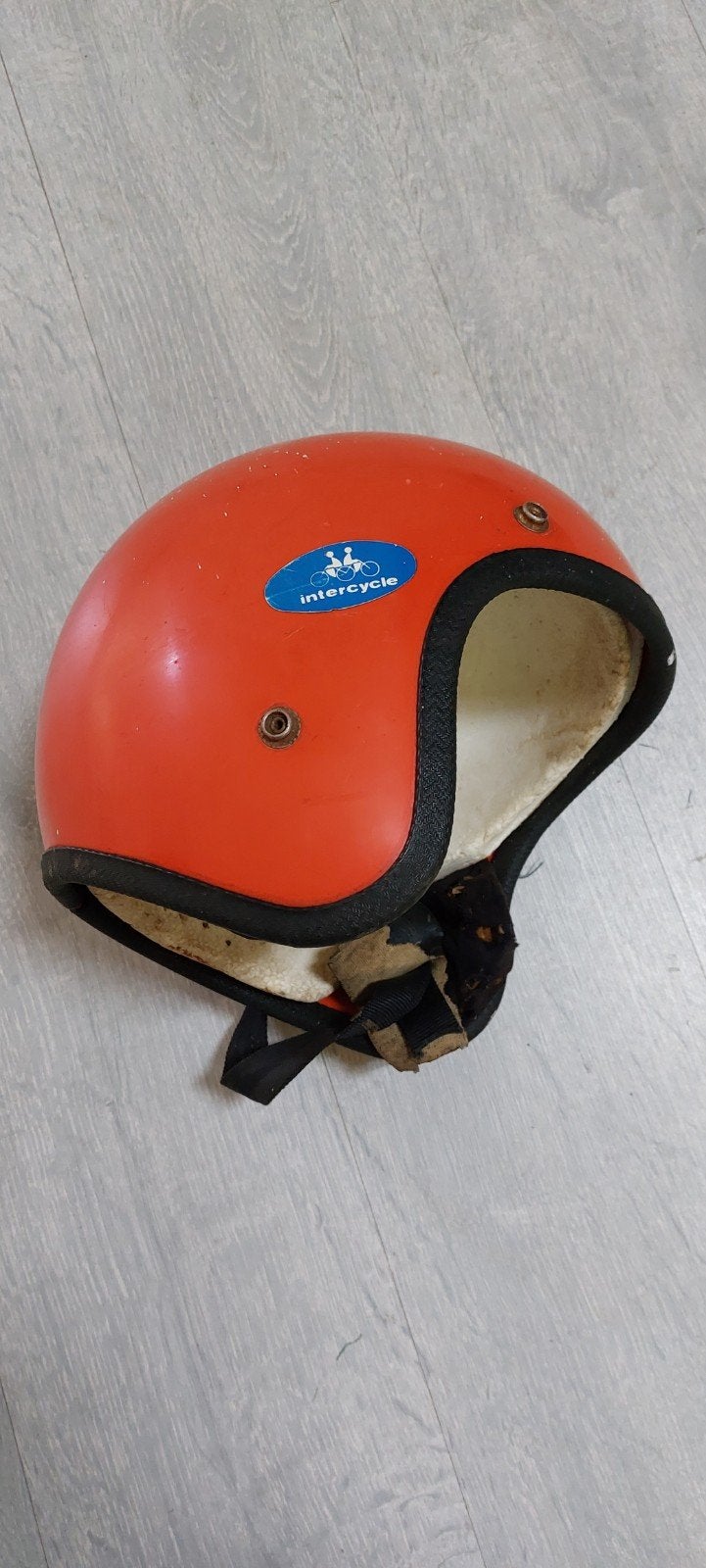 Vintage Intercycle motorhelm - oranje, Ophalen, Gebruikt, Medium, Intercycle