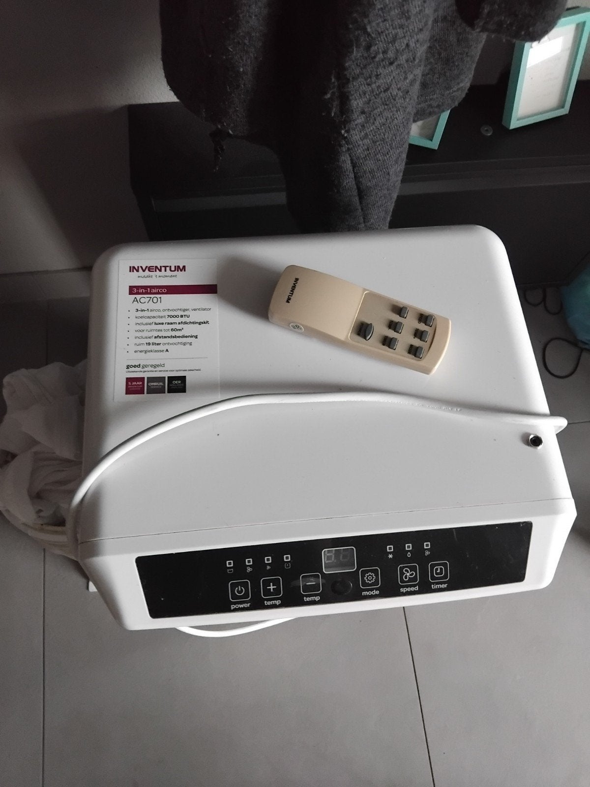 inventum ac701 mobiele airco, Witgoed en Apparatuur, Ophalen, Minder dan 60 m³, 3 snelheden of meer, Zo goed als nieuw