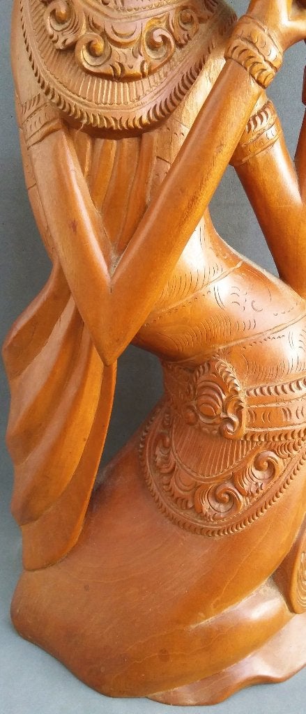 Om1940-1950 GROOT Houten Beeld Balinese Danseres Indonesisch, Antiek en Kunst, Kunst | Beelden en Houtsnijwerken, Art deco, Ophalen of Verzenden