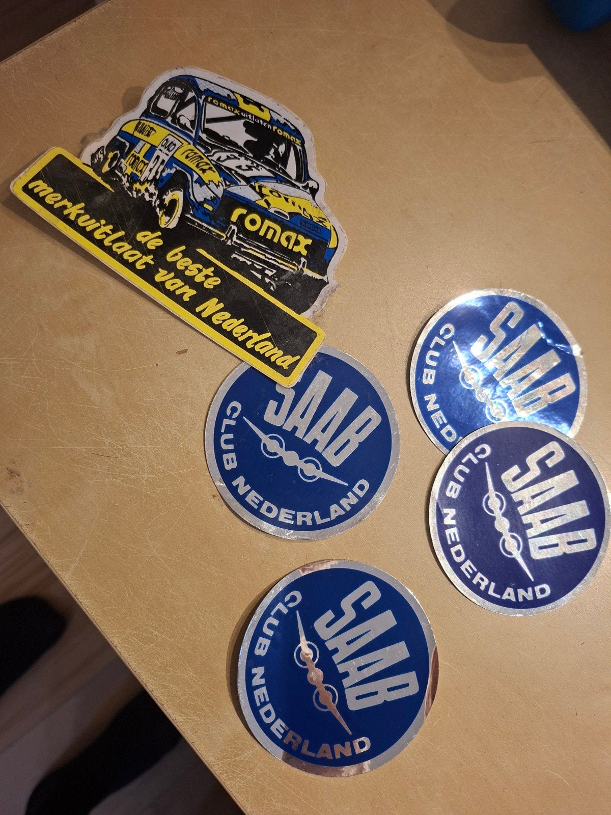 Set van 4 SAAB Club Nederland stickers en 1 Romax sticker, Ophalen of Verzenden