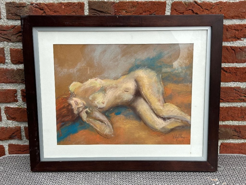 Pastel tekening Liggend naakt, onduidelijk Vicky Morgan?, Ophalen of Verzenden