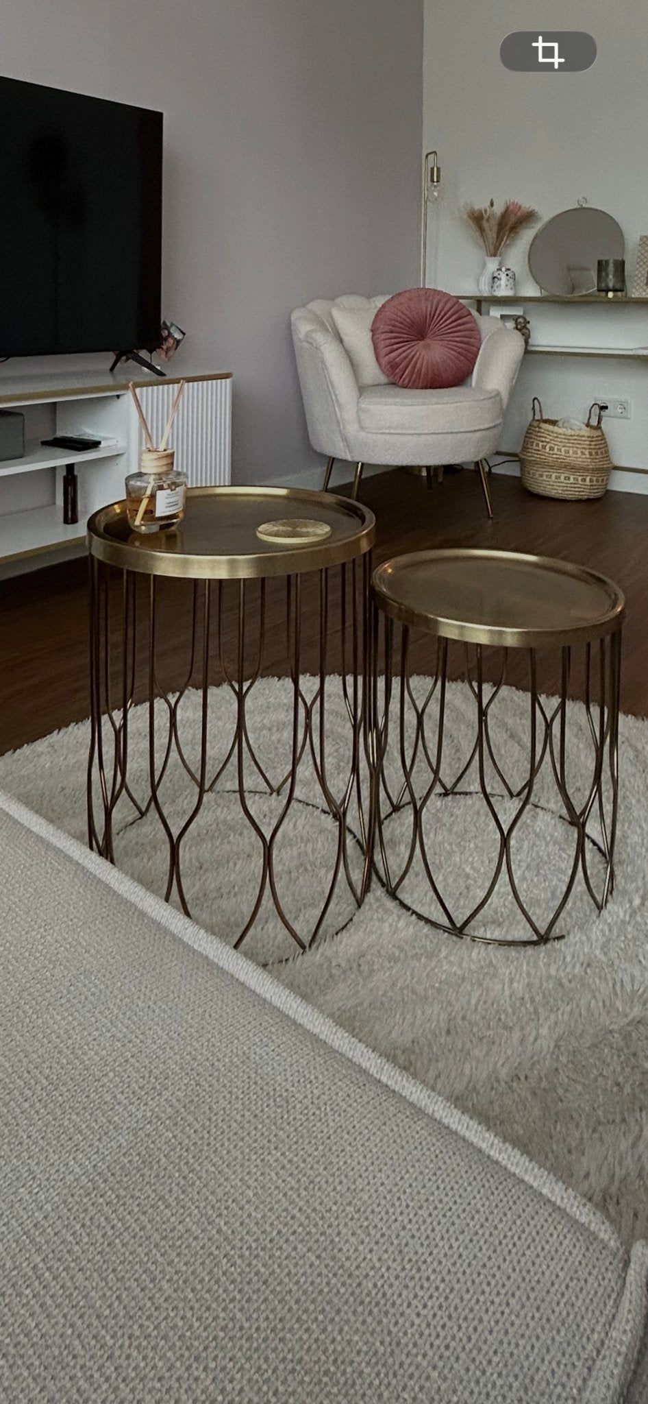 Set van 2 Leen Bakker bijzettafels Verdi messingkleur, Huis en Inrichting, Gebruikt, Metaal of Aluminium, Rond, 55 tot 75 cm