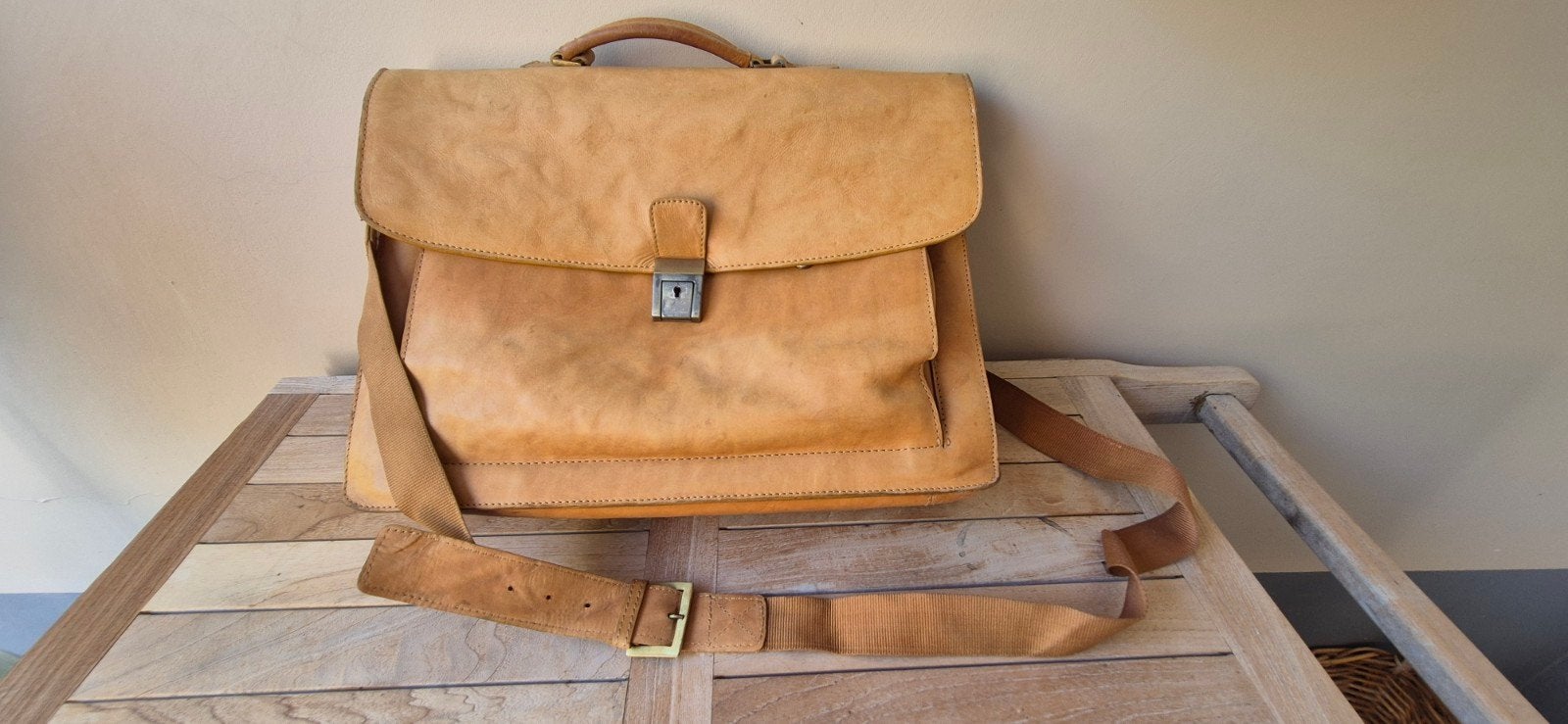 Leren Aktetas / Laptoptas - Vintage Stijl, Sieraden, Tassen en Uiterlijk, Tassen | Schoudertassen, Gebruikt, Bruin, Leer, Ophalen