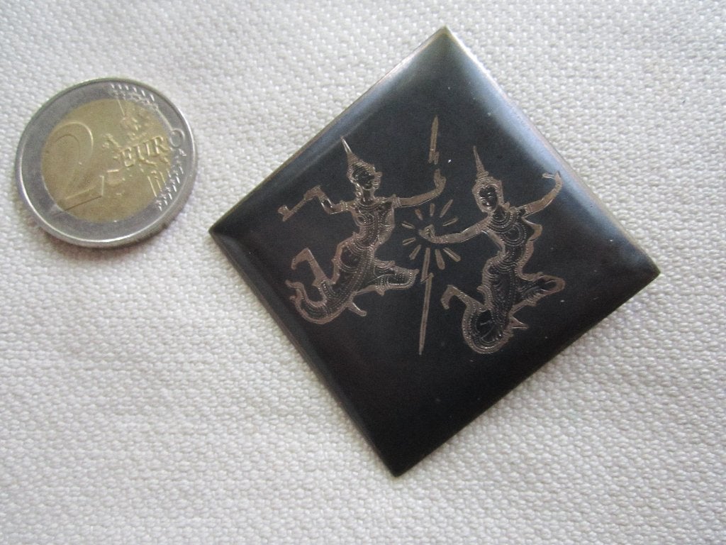 15.   Schitterende oude broche, SIAM, sterling,  niello, Ophalen, Zilver, Broche