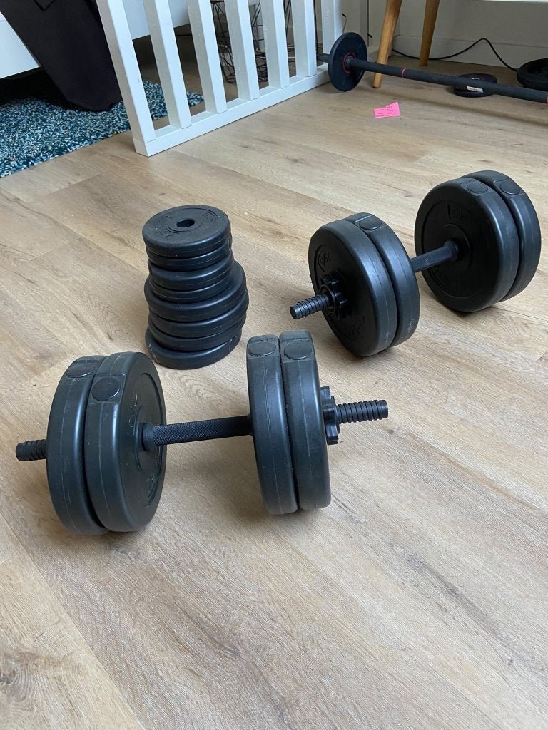 Focus Fitness dumbbellset 2 x 15 kg – 30 kg totaal, Sport en Fitness, Ophalen, Gebruikt, Armen, Dumbbell