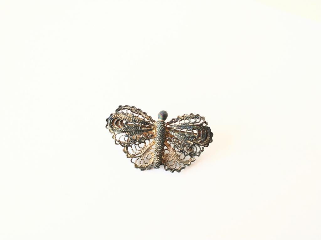 Antiek zilveren filigraan vlinder broche jaren 1930, Ophalen of Verzenden, Zilver