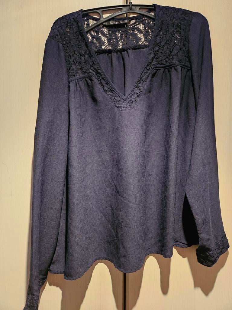 Zwarte Zara Basic blouse met kant maat L, Ophalen of Verzenden