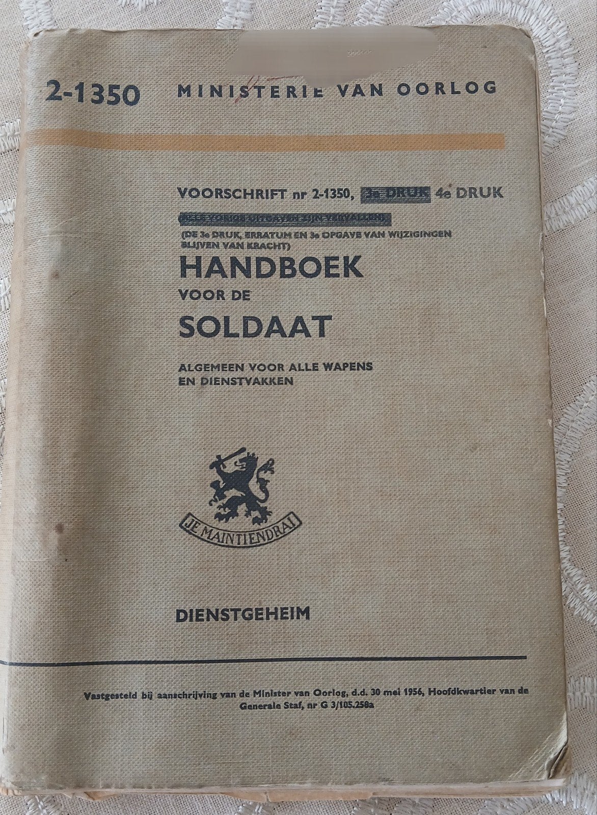 Handboek voor de soldaat. Nr2-1350  4e druk 1956, Ophalen of Verzenden, Landmacht, Nederland, Boek of Tijdschrift