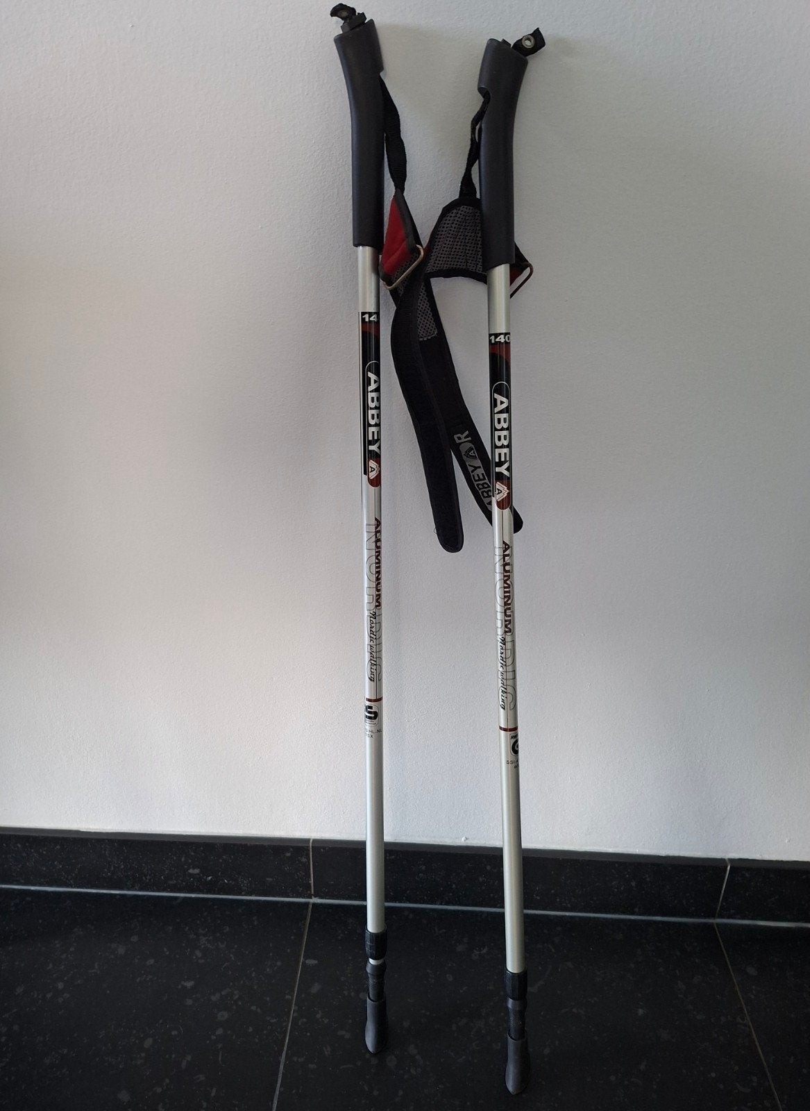 Abbey aluminium uitschuifbare Nordic Walking wandelstokken, Ophalen of Verzenden, Gebruikt, Wandelstok