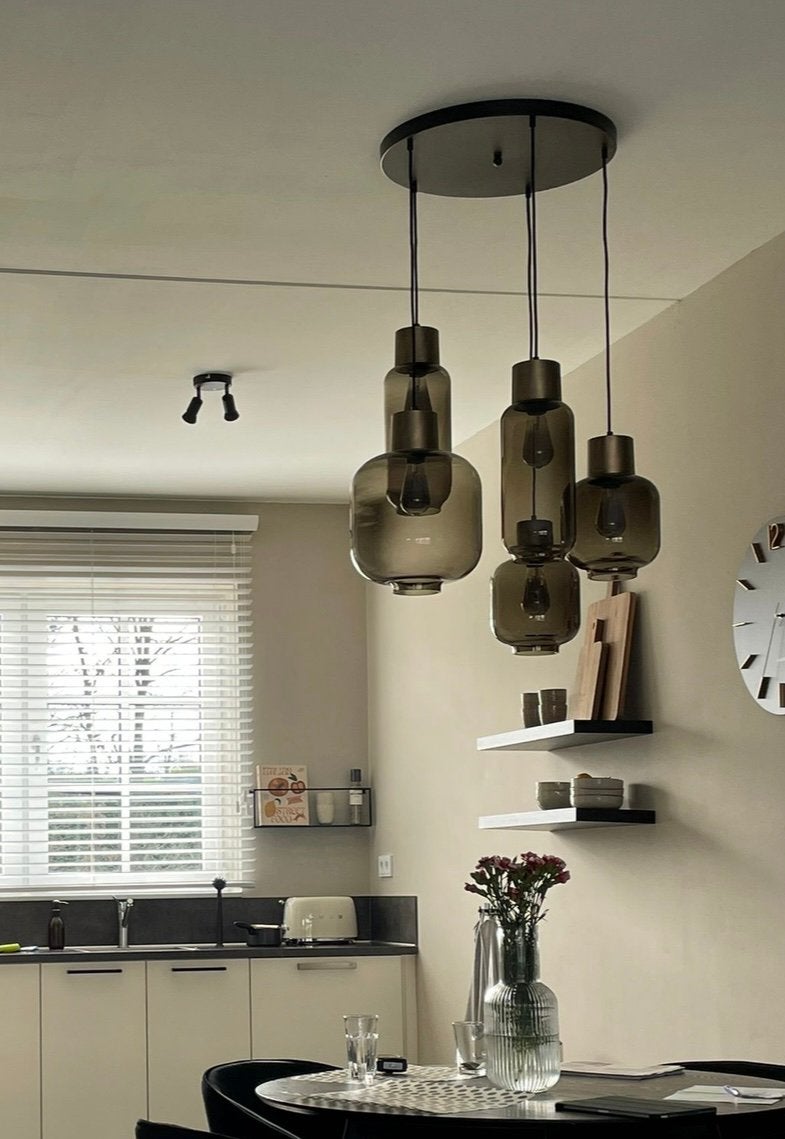 Hanglamp “Lett” mat goud 5-lichts Ø50cm, MASTERLIGHT, Ophalen, Zo goed als nieuw, Minder dan 50 cm