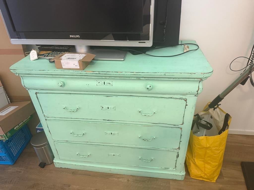 Vintage ladekast / commode – mintgroen €50 (deze week ophln), Ophalen