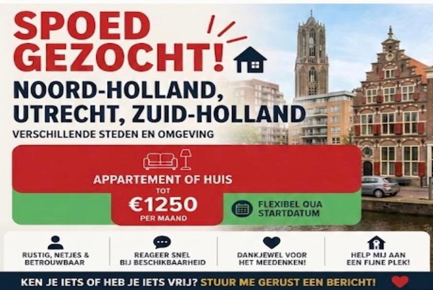 SPOED GEZOCHT: Appartement of Huis, Huizen en Kamers, Op zoek naar een kamer