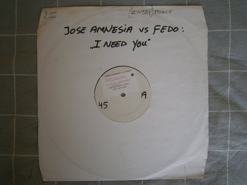 Jose Amnesia vs Fedo – I Need You. 2005. Progressive Trance, Cd's en Dvd's, Vinyl | Dance en House, Ophalen, Gebruikt, Trance