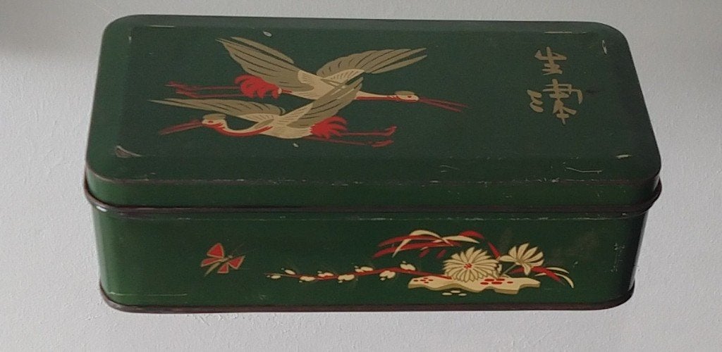 oud lepel blikje de Gruyter ,  kraanvogels, volgnr 28, Verzamelen, Blikken, Ophalen of Verzenden, Gebruikt, Overige, Overige merken