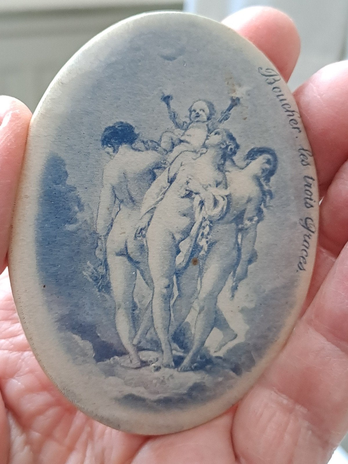 Antiek zakspiegeltje Boucher Les 3 Graces Parijs 1900-1920, Verzenden