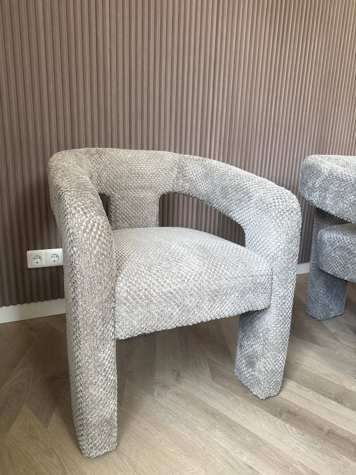 Moderne Bouclé Stoel - Japandi, Ophalen, Japandi, Zo goed als nieuw, Stof