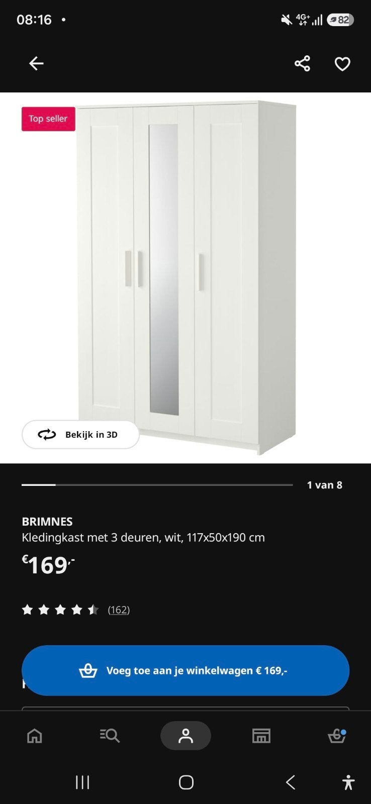 IKEA BRIMNES Kledingkast met 3 deuren en bureablad, Ophalen, Met deur(en), Gebruikt, 100 tot 150 cm