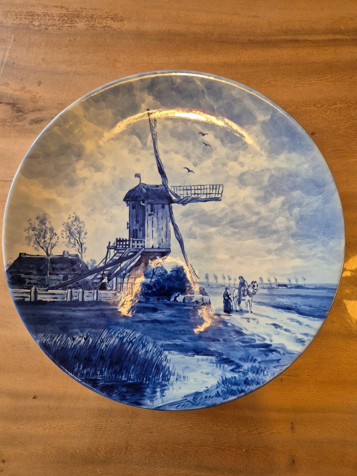 Antiek Delfts Blauw bord met molen en landschap, 1939, Ophalen of Verzenden