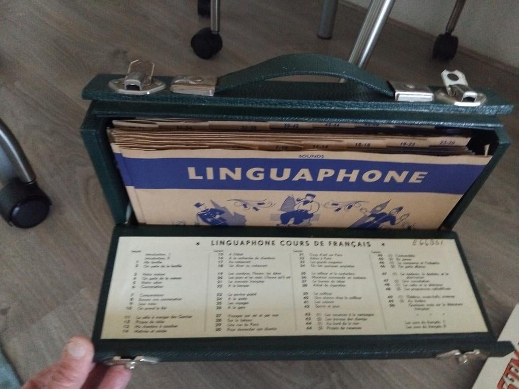 Vintage Linguaphone Cursus Frans 78 toeren platen, Gebruikt, 10 inch, Ophalen of Verzenden, Voor 1960