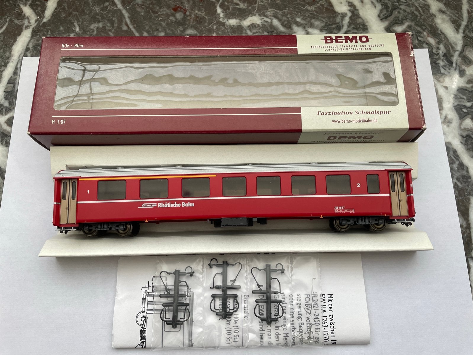 Bemo H0m RhB personenwagen EW II 1e/2e klasse - 3241 127, Overige merken, Gebruikt, Gelijkstroom, Wagon