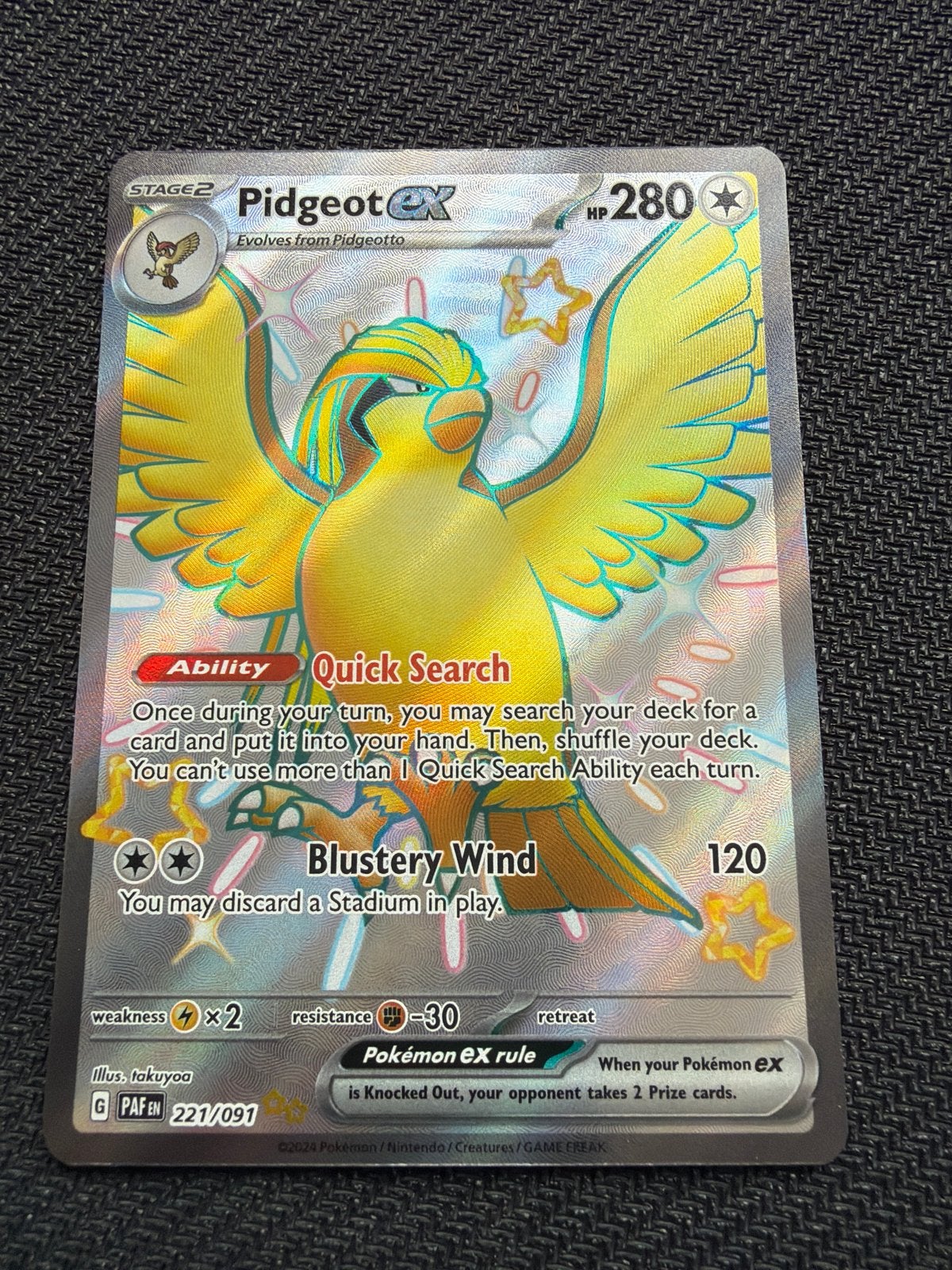 Shiny Pidgeot ex Paldean Fates Pokémon Kaart, Ophalen of Verzenden, Zo goed als nieuw, Losse kaart, Foil