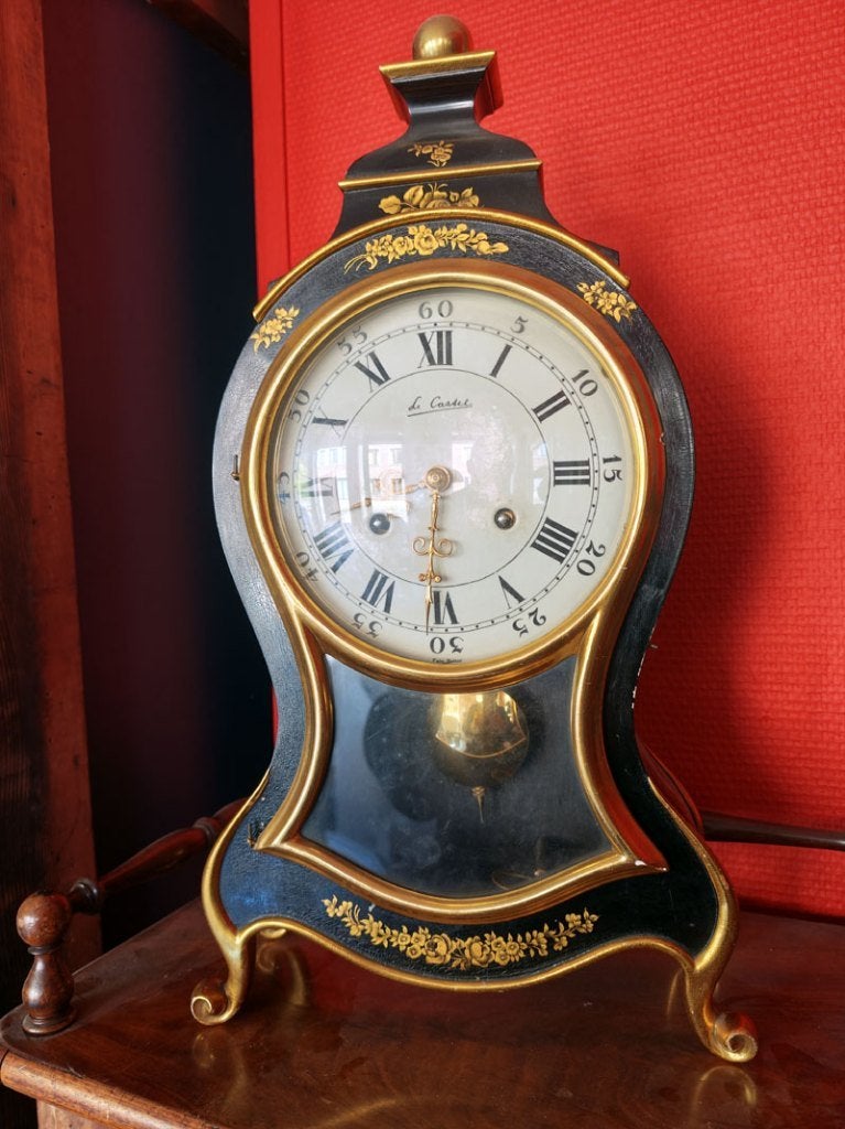 Antieke Franse pendule, zwart met goudkleurige decoraties, Antiek en Kunst, Ophalen of Verzenden