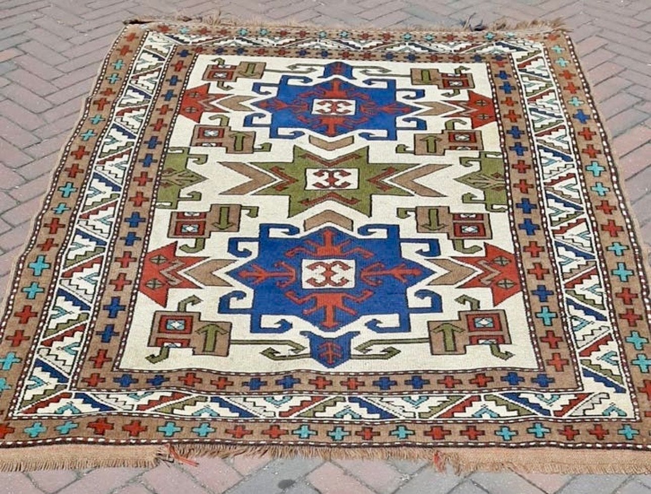 Handgeknoopt Kelim Tapijt 190x140 cm, Gebruikt, 100 tot 150 cm, Blauw, Ophalen of Verzenden