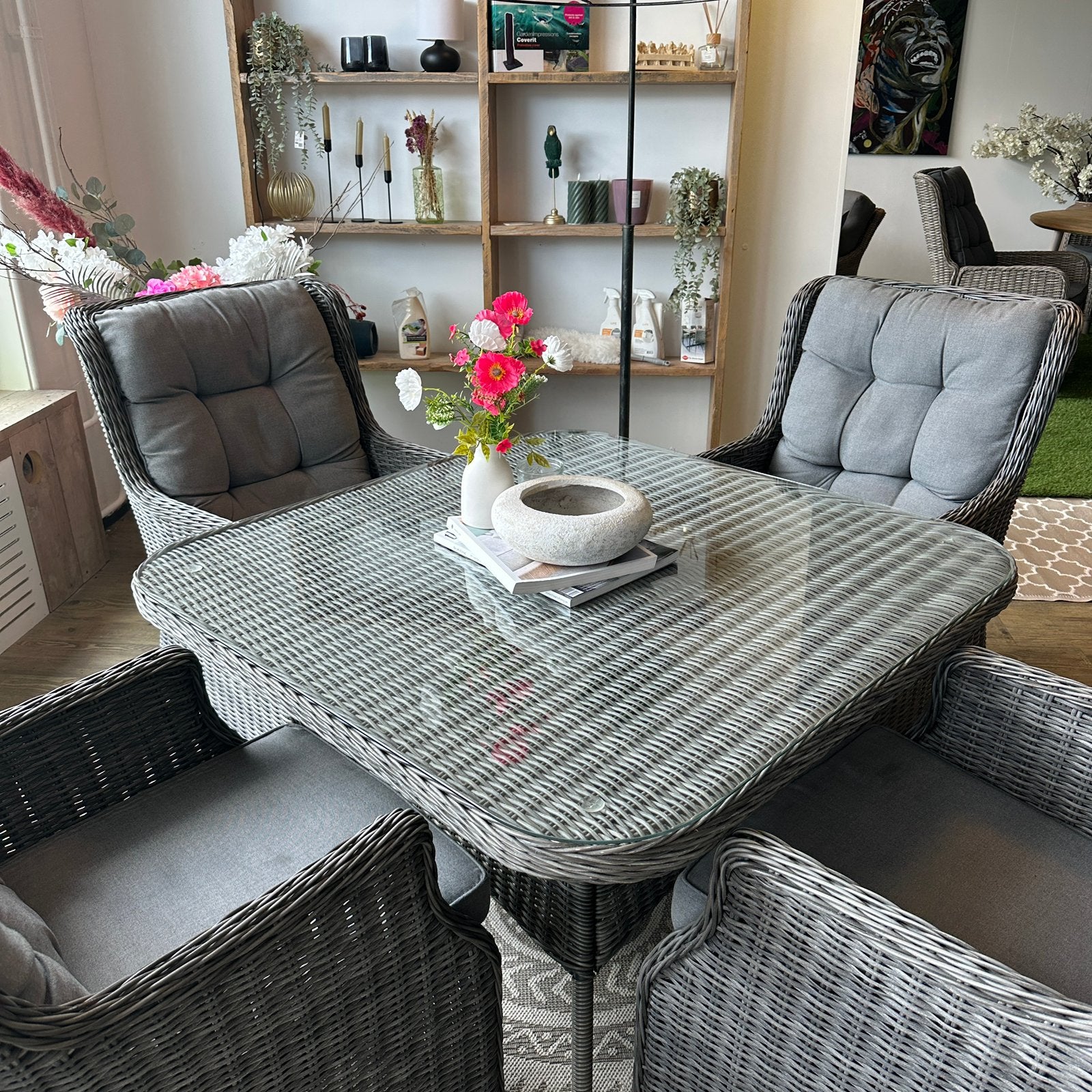 Tuinset – 110 x 110 cm – 4 Comfortabele Stoelen/ Prima staat, Gebruikt, Verzenden, ., .