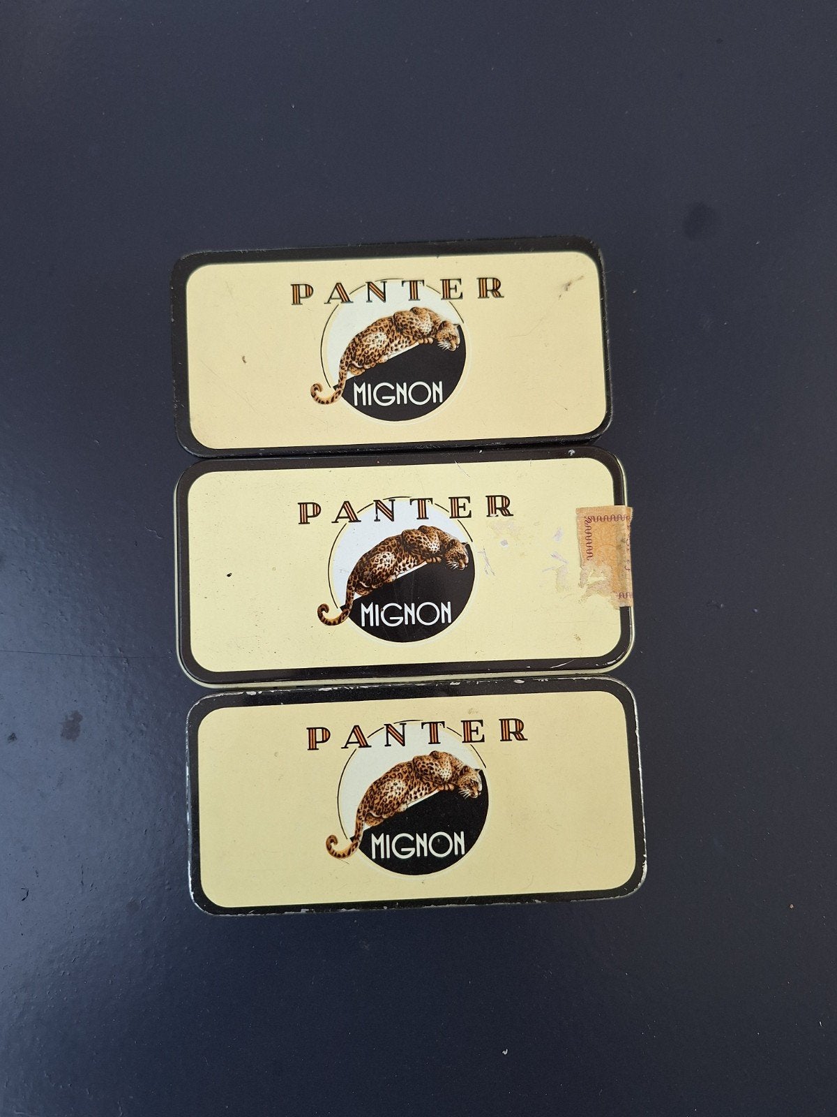3 Panter Mignon sigarenblikjes - Vintage verzamelobject, Ophalen of Verzenden, Gebruikt, Overige, Overige merken