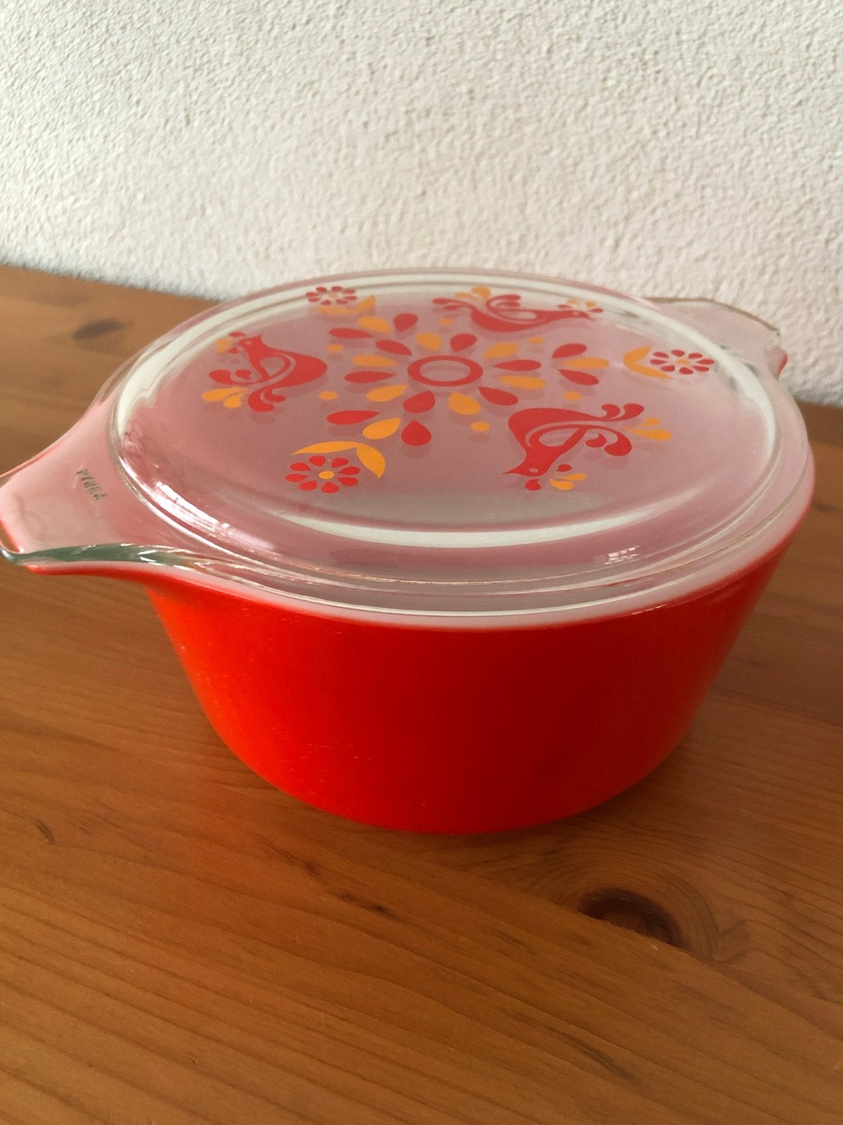 Vintage Pyrex ovenschotel met deksel -Rood/oranje, Ophalen of Verzenden, Glas, Overige stijlen