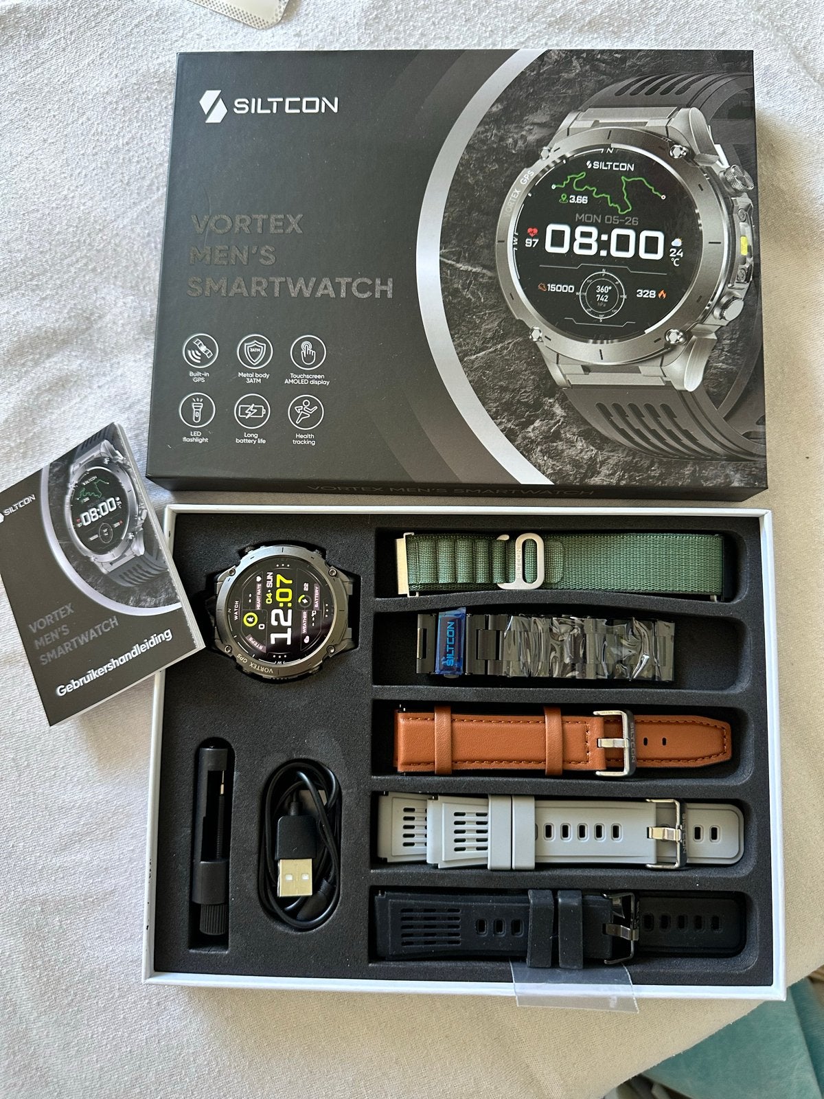 Siltcon Vortex Smartwatch - Heren Smartwatch met Extra Bandj, Hartslag, Zwart, Nieuw, Ophalen of Verzenden
