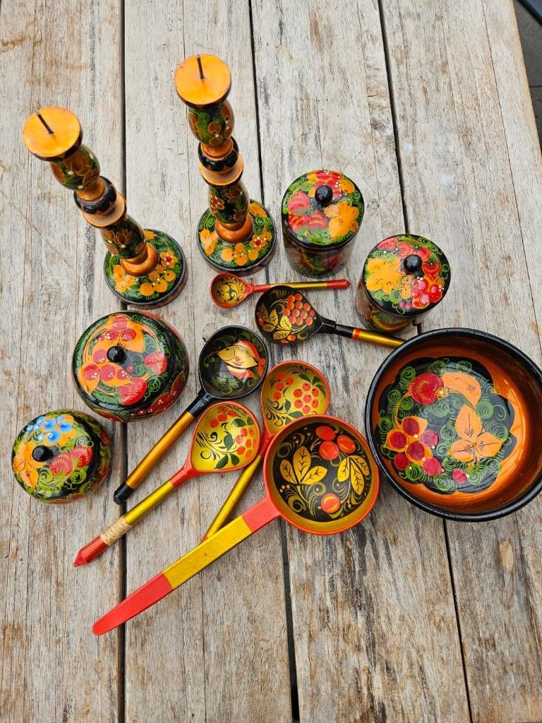 Te Koop: verschillende Khokhloma houten Russisch handwerk, Antiek en Kunst, Ophalen of Verzenden