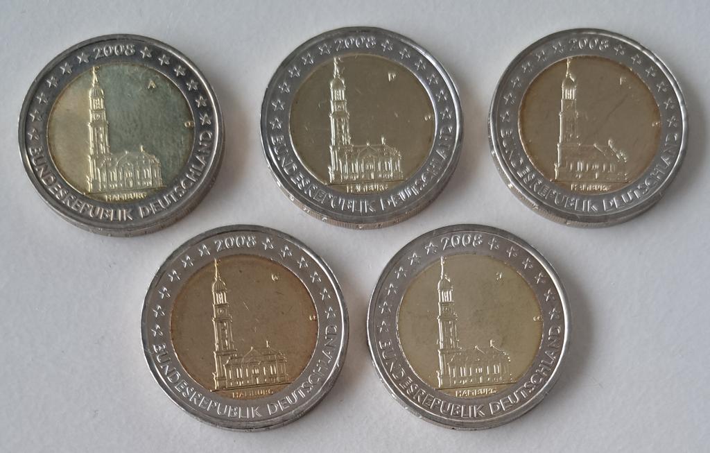 UNC-set 5 x 2 euro 2008 Duitsland St. Michael Hamburg, Ophalen of Verzenden, Duitsland, 10 euro, Setje
