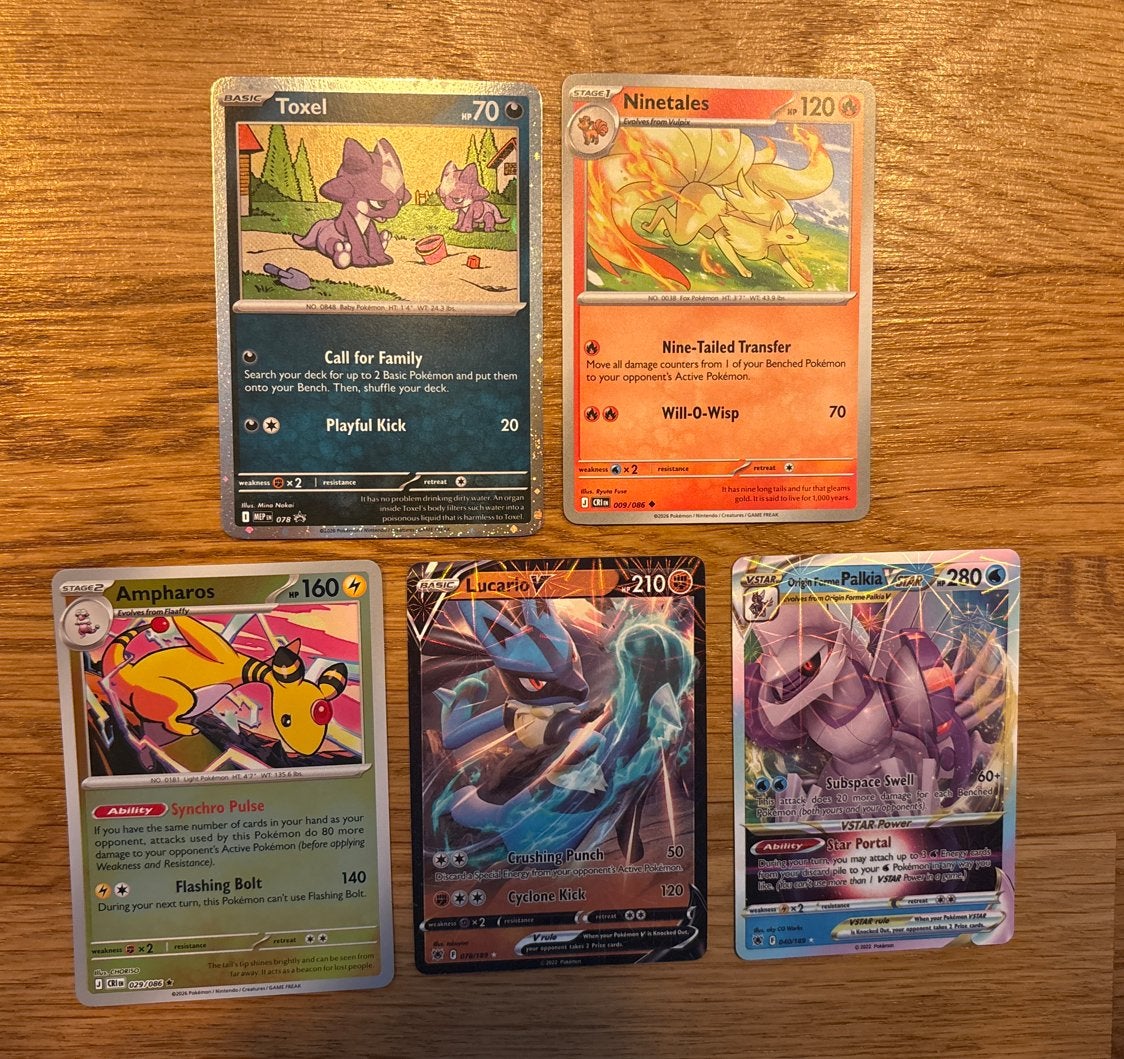 Pokémon Kaarten Bundel: Ampharos, Toxel, Lucario V, Ninetale, Ophalen of Verzenden, Nieuw, Meerdere kaarten