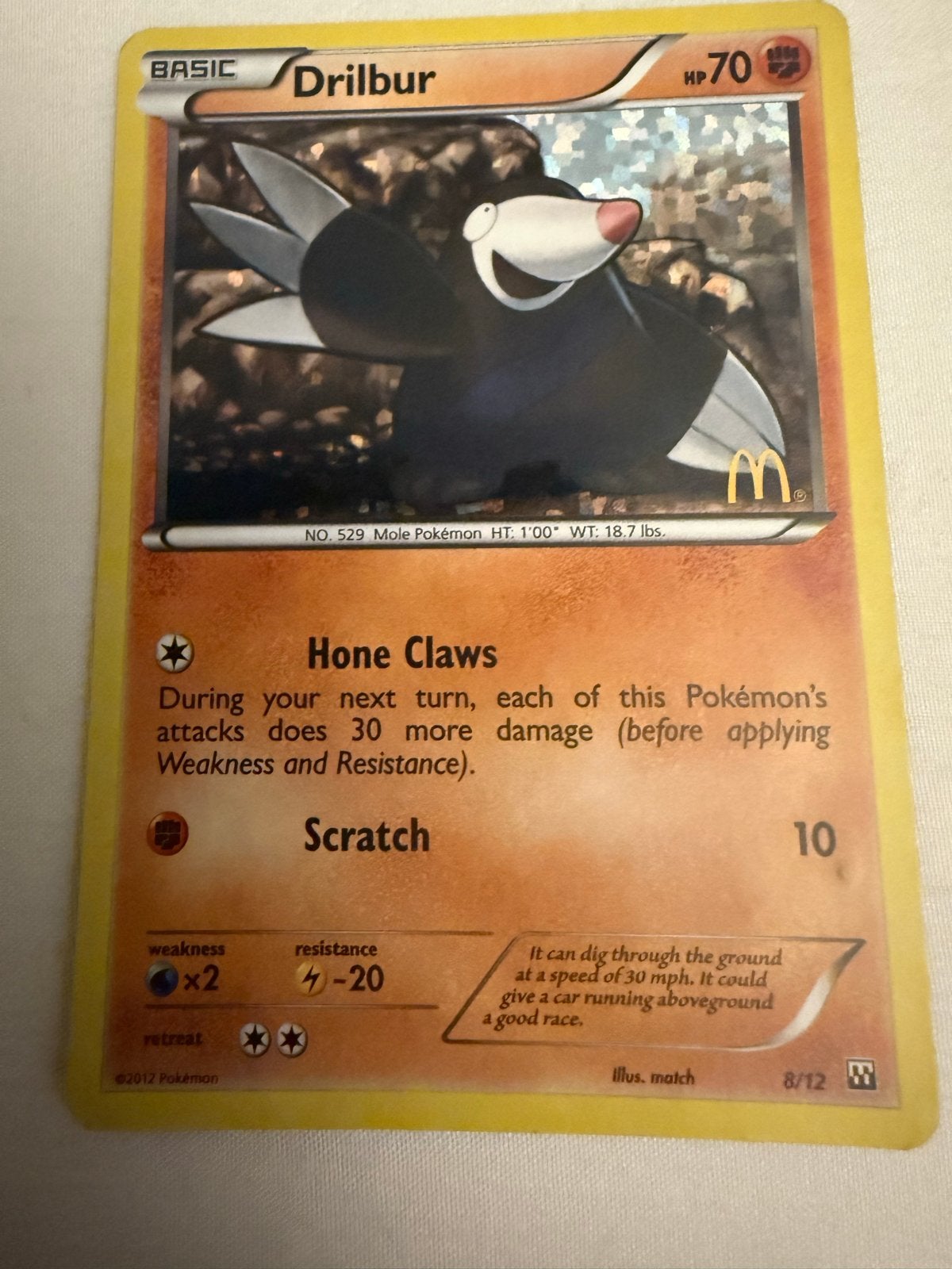 Pokémon Kaart Drilbur 8/12 McDonald's 2012 Promo Foil, Ophalen of Verzenden, Gebruikt, Losse kaart, Foil